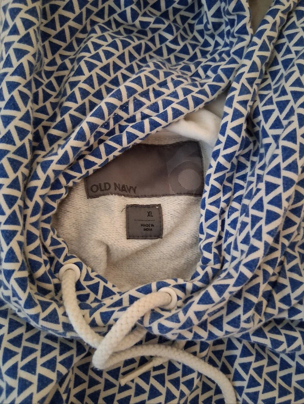Women’s Blue and White Patterned Hoodie Sweater, Abstract, Artistic